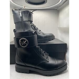 Michael Kors Tatum US 8M Combat Boots Black Faux Leather Ankle Zip  Size 8M